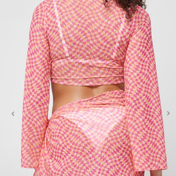 L*Space Pink/Orange Bandera Tie Crop Top Swimsuit Coverup. Size Small. New! NWT - Picture 2 of 9